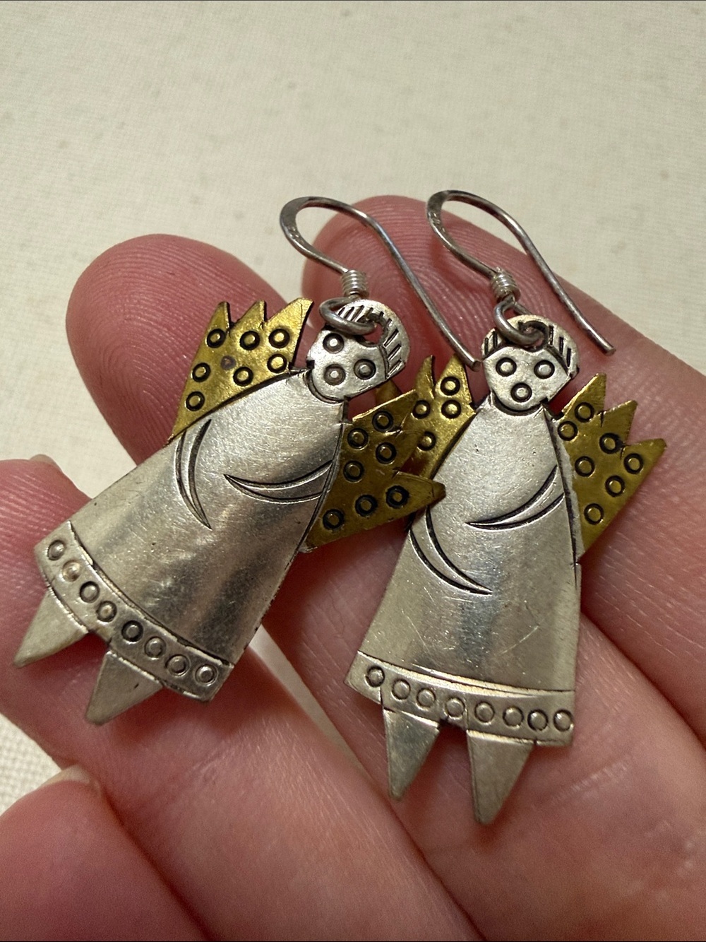 Sterling Silver 925 Two-toned Angel Drop Earrings - Picture 2 of 10